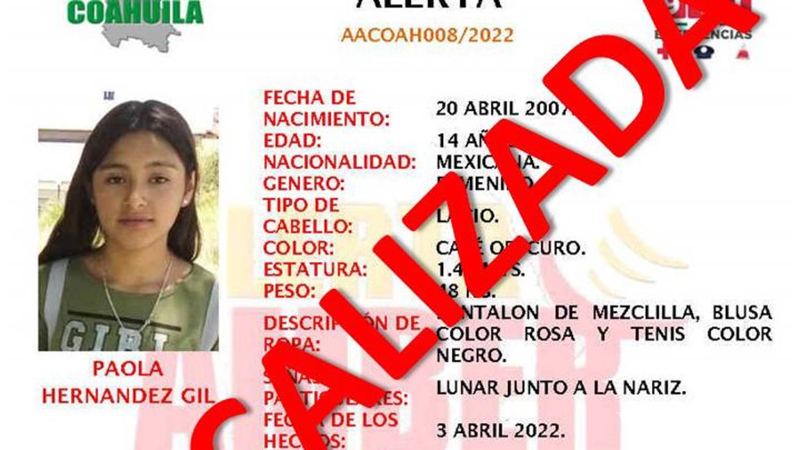 Localizan a Paola, menor desaparecida en Saltillo; estaba con su papá en Oaxaca