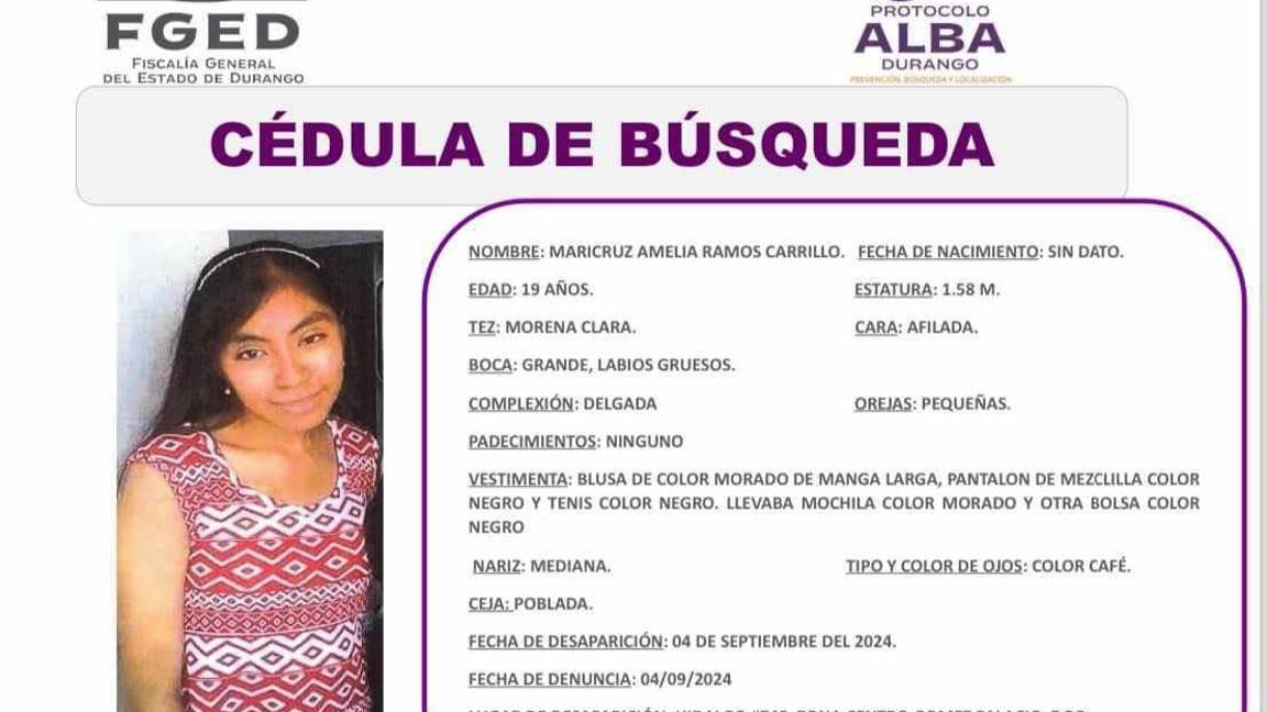 $!La ficha de búsqueda fue emitida por la Fiscalía de Durango.