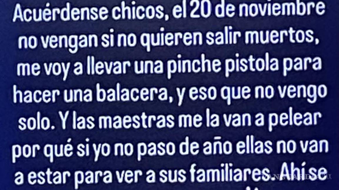 $!Secundaria activa protocolo tras mensaje violento difundido por un alumno