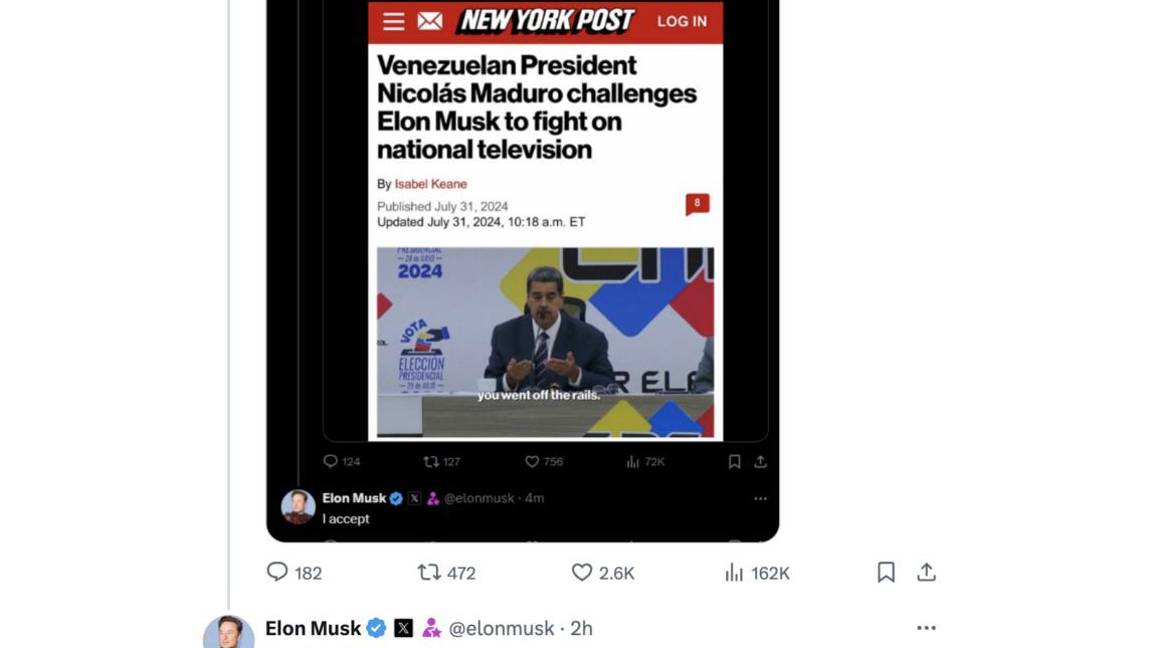 $!Musk acepta pelear contra el presidente de Venezuela, Nicolás Maduro