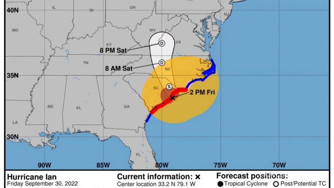 Siendo un huracán con categoría 1 ahora Ian toca tierra en Carolina del Sur