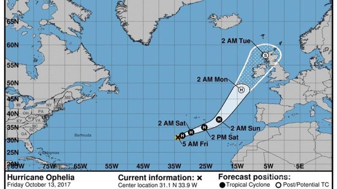 El huracán Ofelia se debilita hasta llegar a categoría 1 en su ruta a Irlanda