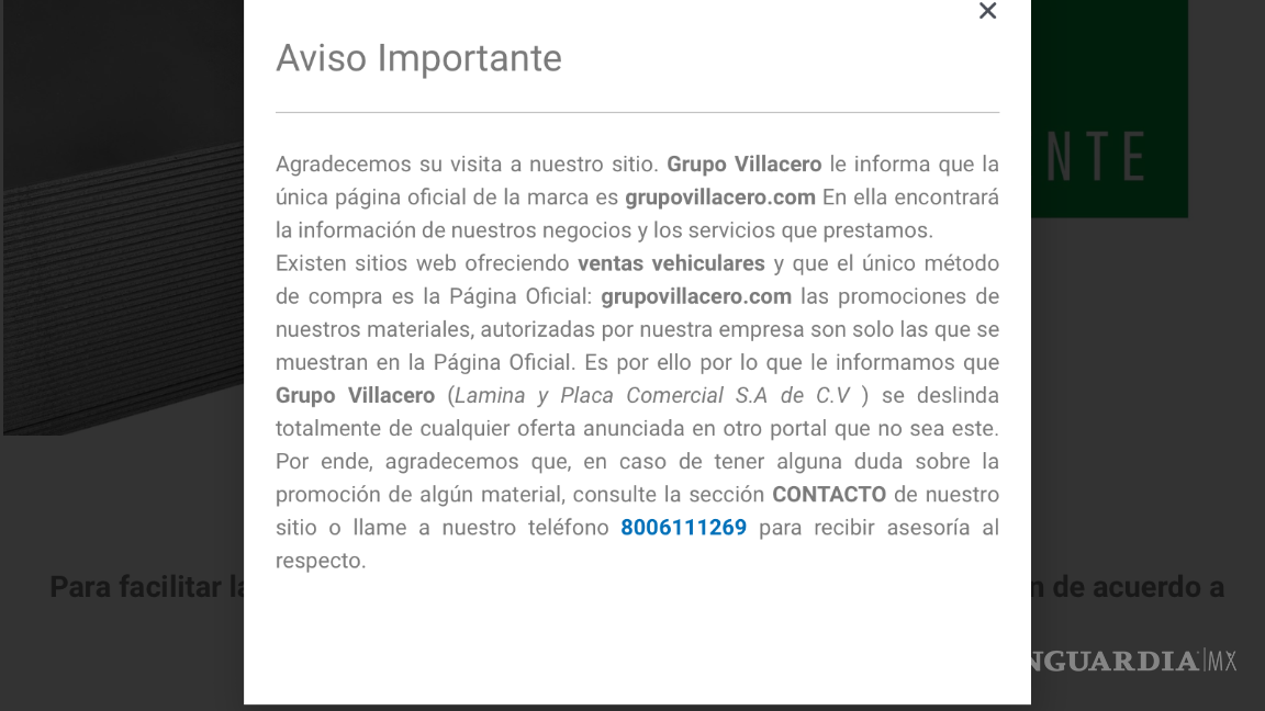 $!El portal pirata grupovillacero.com llegó a tal descaro que también lanza una advertencia sobre sitios apócrifos.