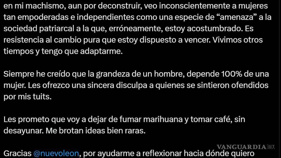 $!“Veo inconscientemente a mujeres tan empoderadas... como una amenaza”, escribió el influencer en su proceso de reflexión personal.