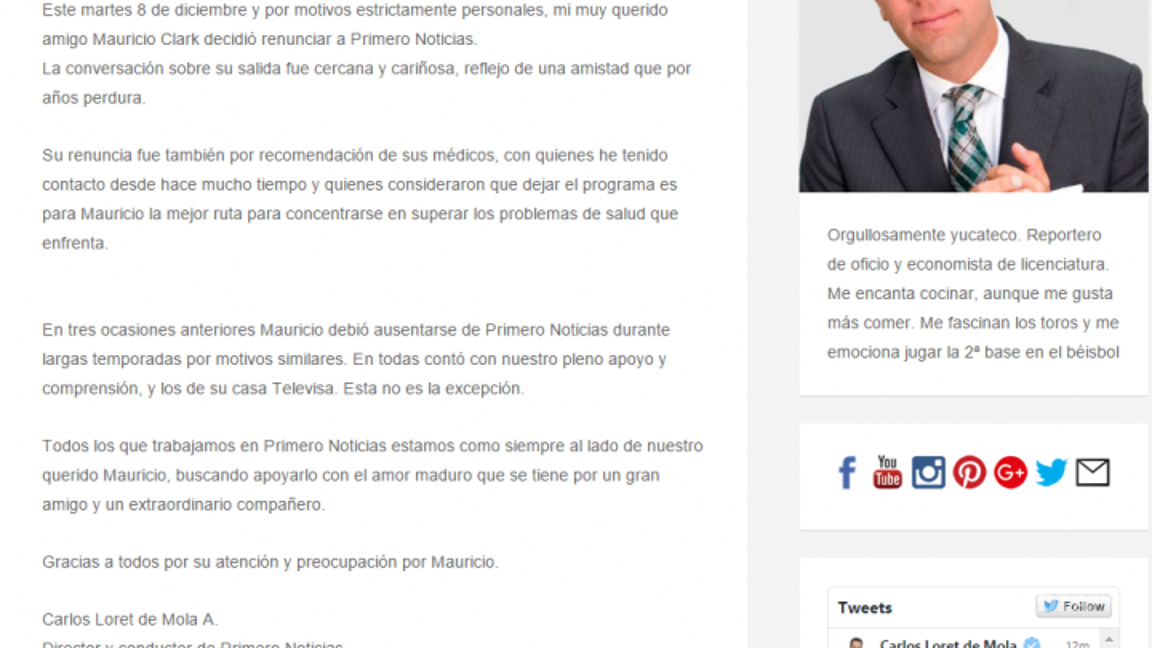 $!Salida de Mauricio Clark no fue por drogas: Loret de Mola