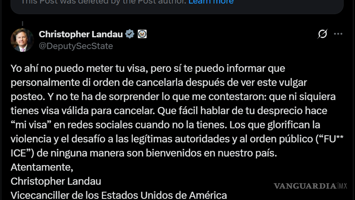 $!Christopher Landau cancela visa a Melissa Cornejo, consejera de Morena tras publicación sobre manifestaciones