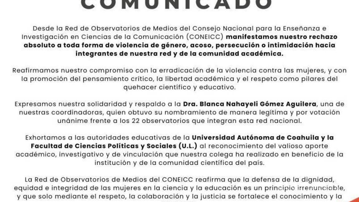 $!“Rechazo absoluto a toda forma de violencia de género”, señaló la Red Nacional de Observatorios de Medios.