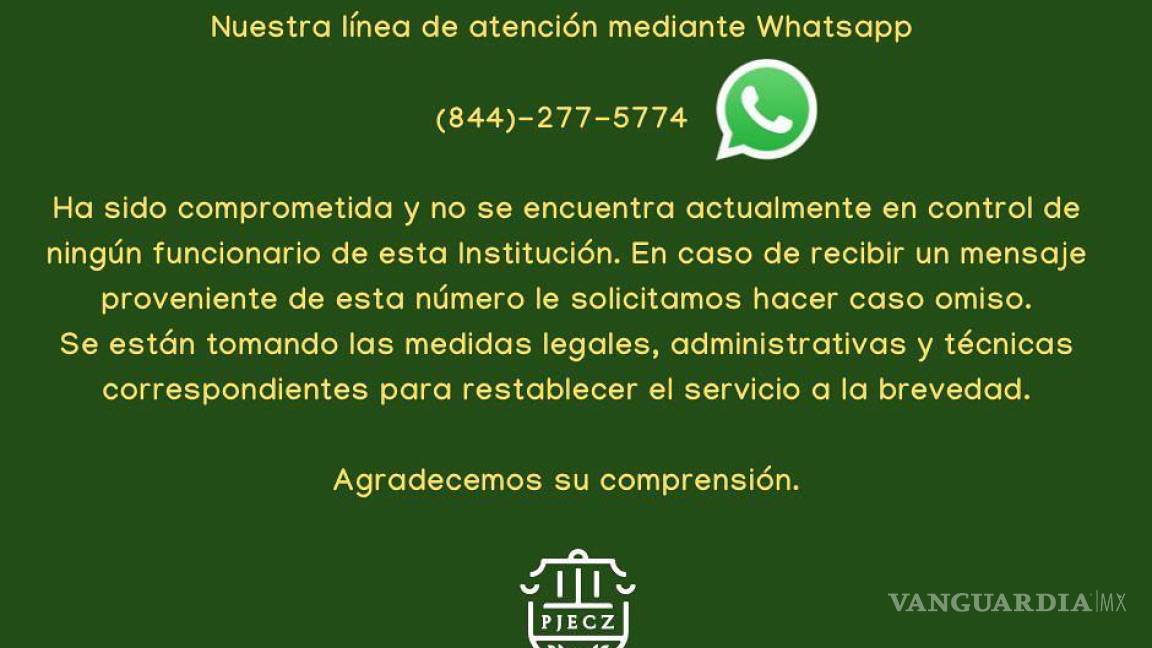 Hackean línea de WhatsApp del Poder Judicial de Coahuila