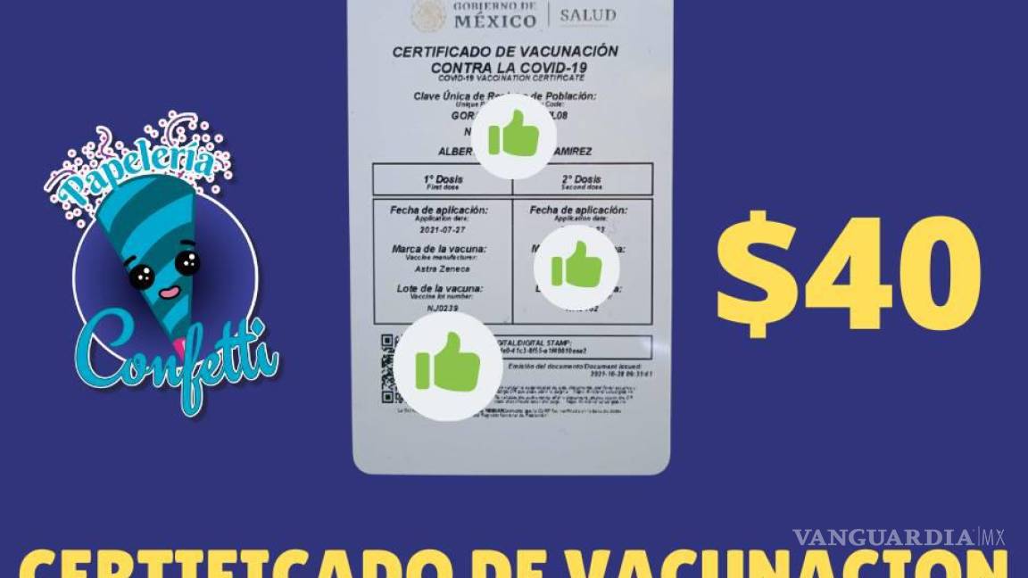 En Saltillo y Monclova ofrecen en tamaño bolsillo certificado de vacunación antiCOVID