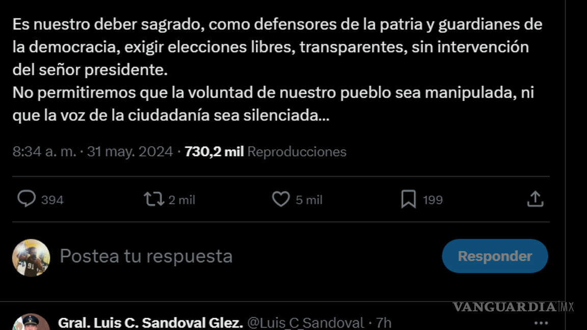 $!Sedena desmiente mensajes en X de Luis Cresencio Sandoval contra AMLO