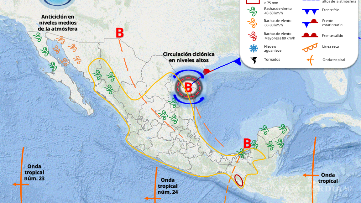 $!Prepárese... Frente Frío se aproxima a México, junto a Monzón Mexicano azotarán con fuertes lluvias y granizadas