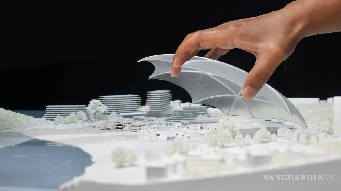$!Maqueta del 'pueblo bajo la cúpula' en el delta del Río de las Perlas. EFE/MAD Architects
