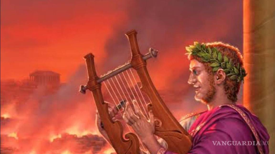 $!Nerón tocando la lira mientras arde Roma.