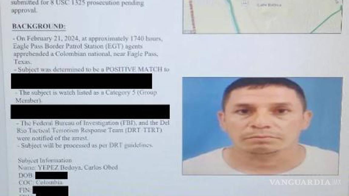 $!La Patrulla Fronteriza detuvo a Carlos Obed Yépez-Bedoya, un colombiano en la lista de vigilancia terrorista, en la frontera cerca de Eagle Pass, Texas, el mes pasado.