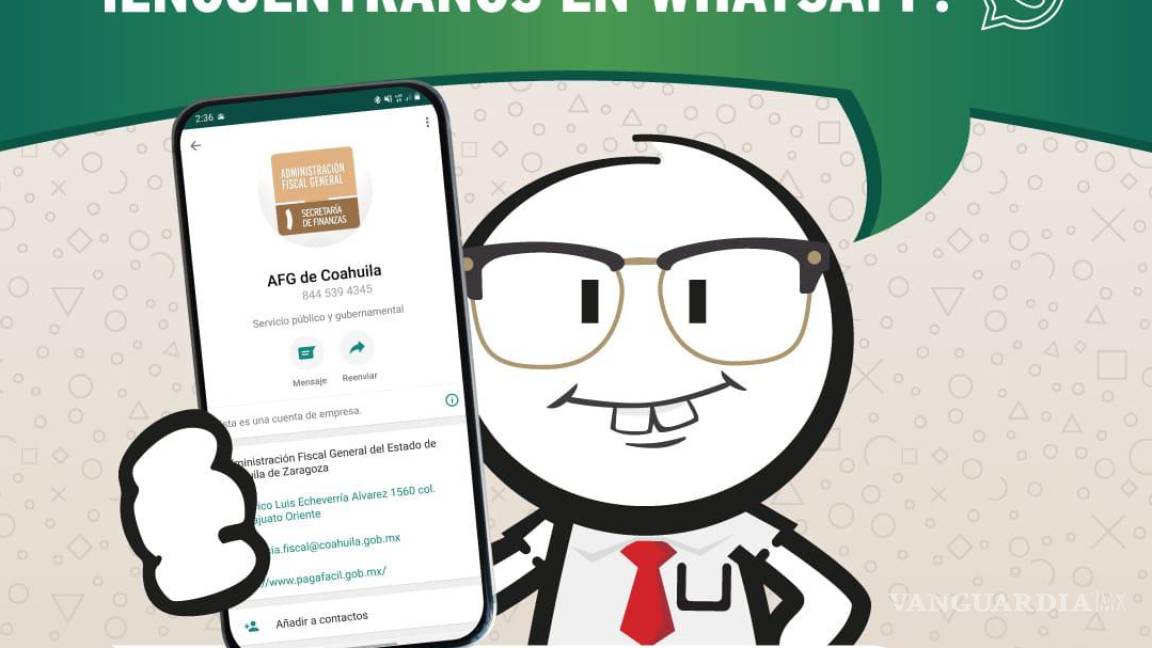 Trámites de la Administración Fiscal General de Coahuila a través de WhatsApp