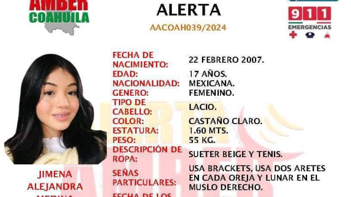 Continúa la búsqueda de Jimena Alejandra tras cuatro días desaparecida en Sabinas