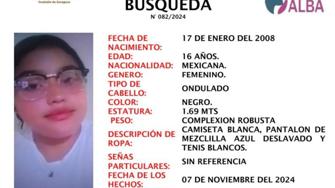 Desaparece menor de 16 años en Torreón; autoridades piden apoyo para su localización