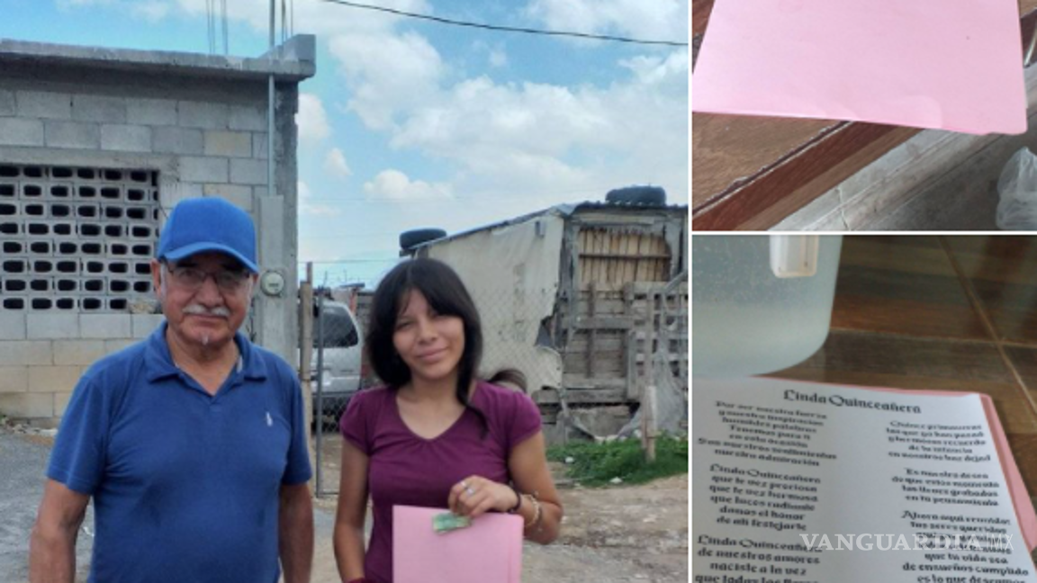 $!La joven Marlen sostiene el poema y el donativo de 200 pesos que recibió de un hombre que leyó su historia en el periódico, agradecida por el apoyo recibido.