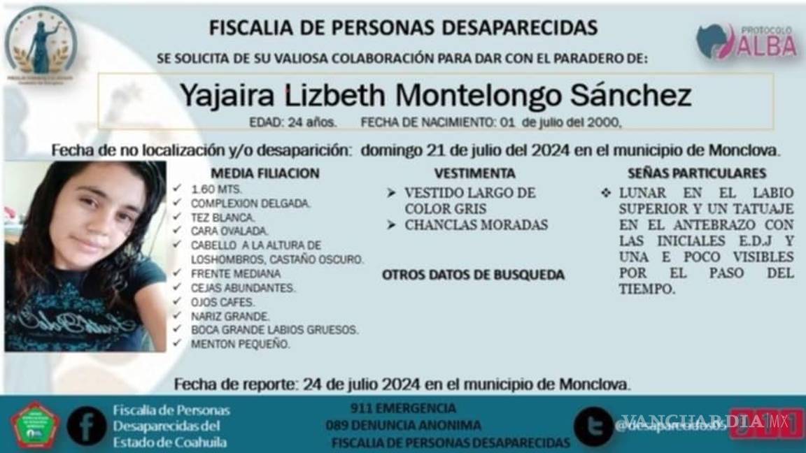$!La familia de Yajaira denunció su desaparición ante la Fiscalía de Personas Desaparecidas.