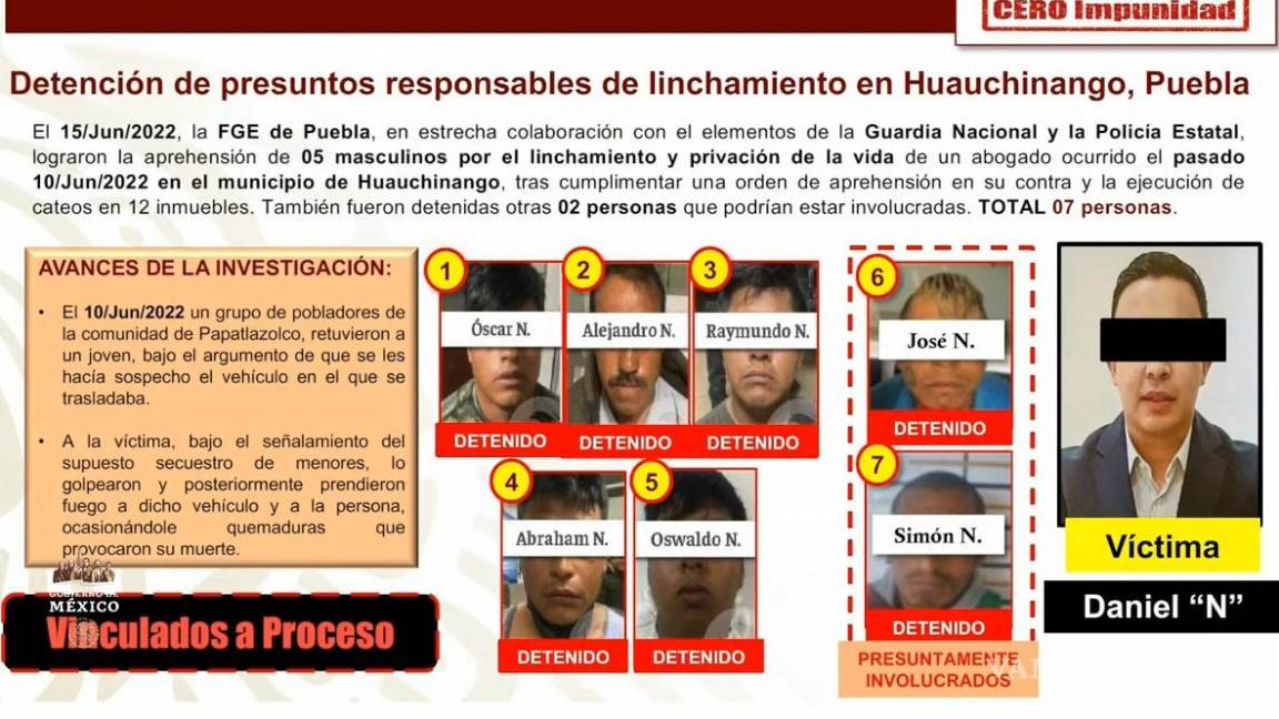 Suman siete detenidos por linchamiento de Daniel Picazo en Puebla; cinco fueron vinculados a proceso