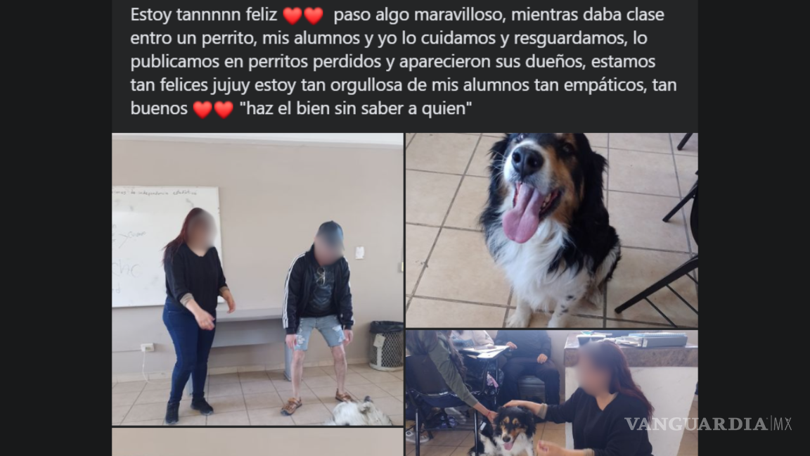 $!Perrito se escapa para ‘terminar el bachillerato’; alumnos del CBTis lo rescatan y entregan a su familia en Saltillo