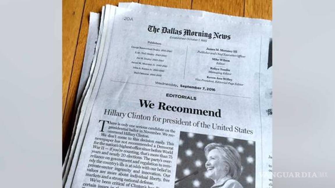 $!Diarios de estados republicanos anuncian su apoyo a Hillary Clinton y desatan la furia de sus lectores