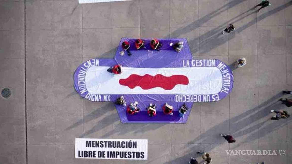 Con toalla sanitaria gigante exigen menstruación libre de impuestos