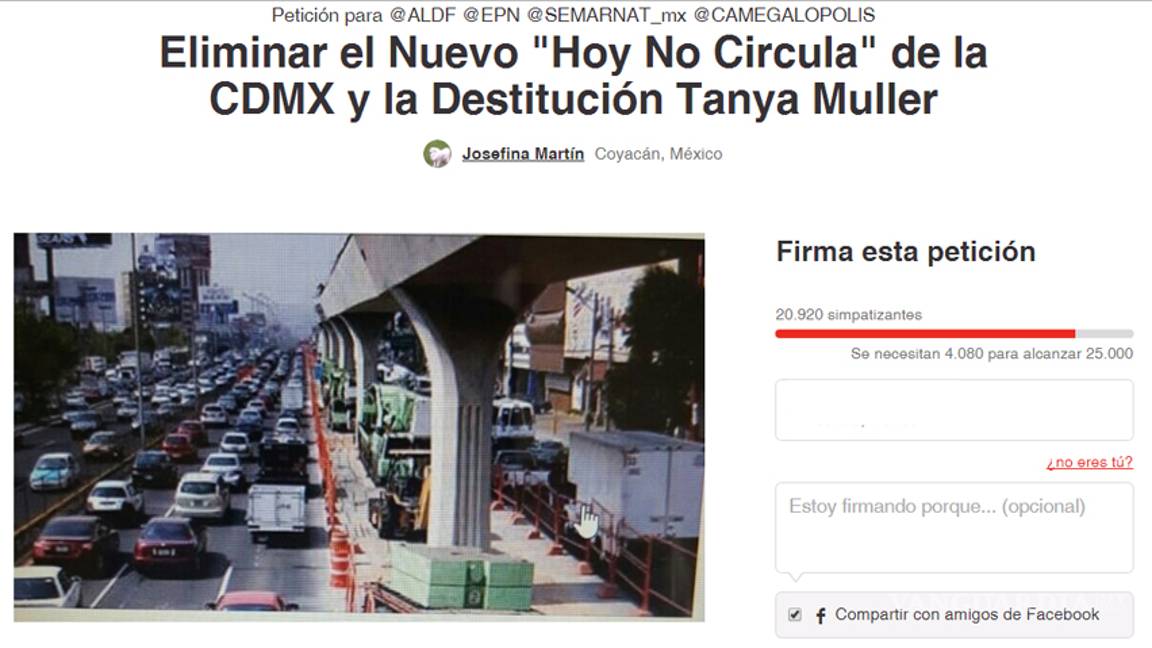 $!Inician petición en Change.org para eliminar el nuevo "Hoy No Circula" de la CDMX