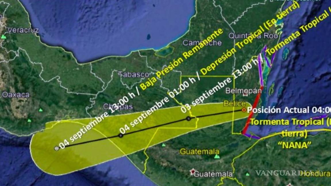 Tormenta tropical Nana continúa su avance hacia Chiapas