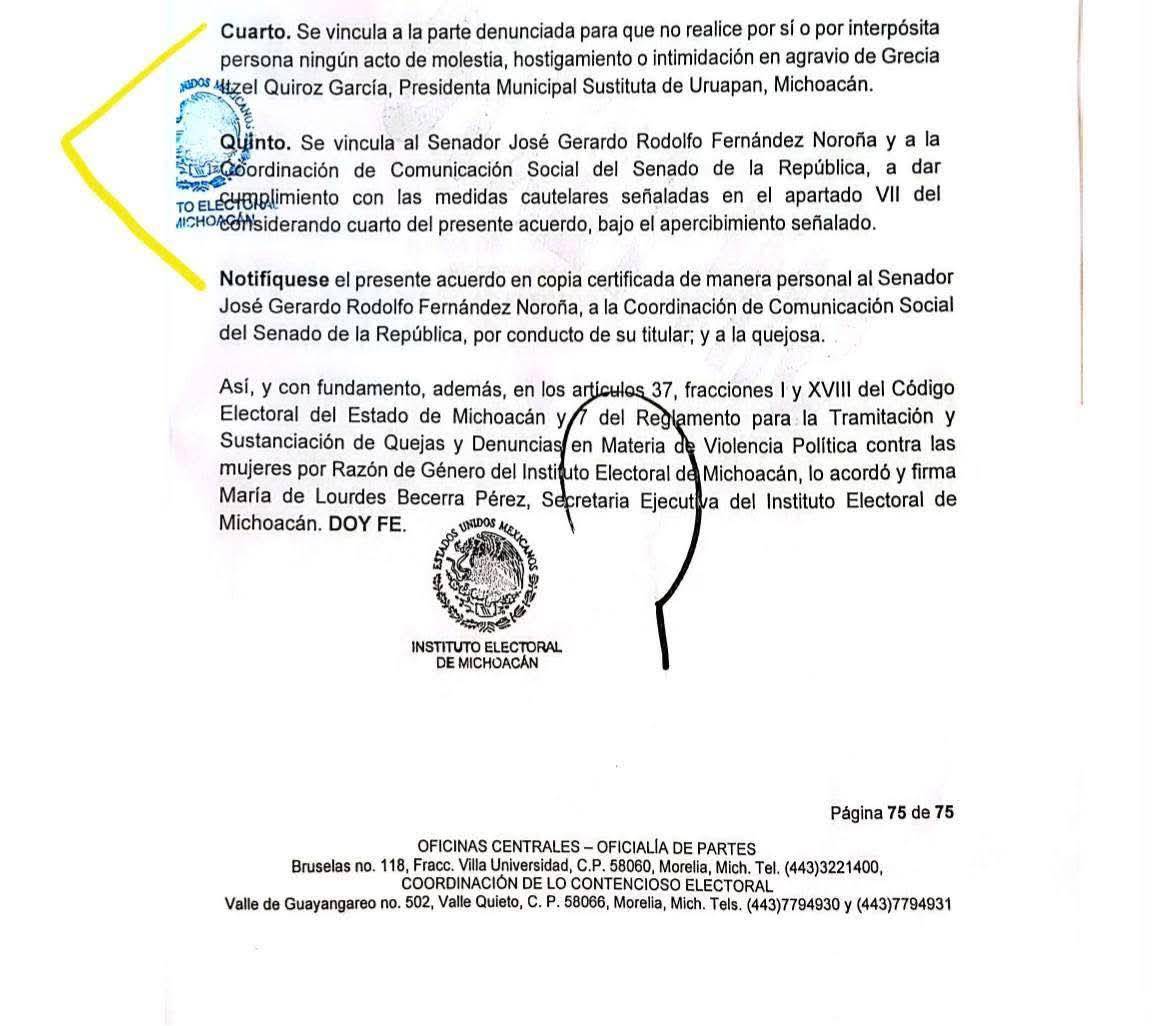 $!IEM ordena a Fernández Noroña retirar contenidos contra alcaldesa de Uruapan por violencia política de género