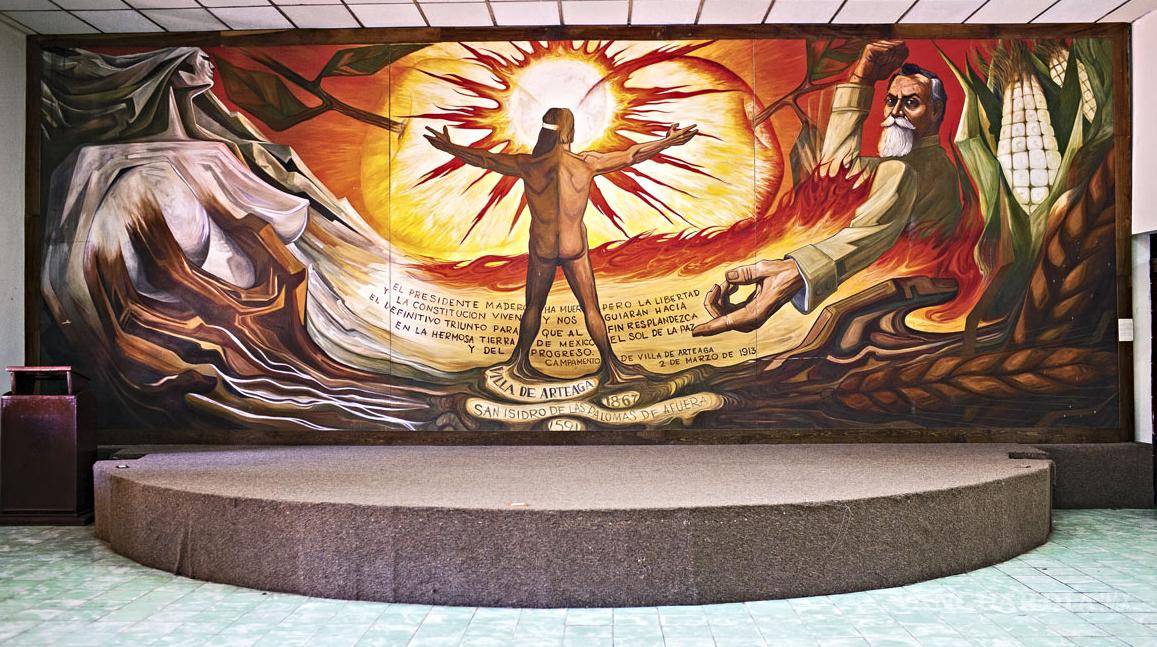 $!Mural que Eloy Cerecero pintó en la Presidencia Municipal de Arteaga.