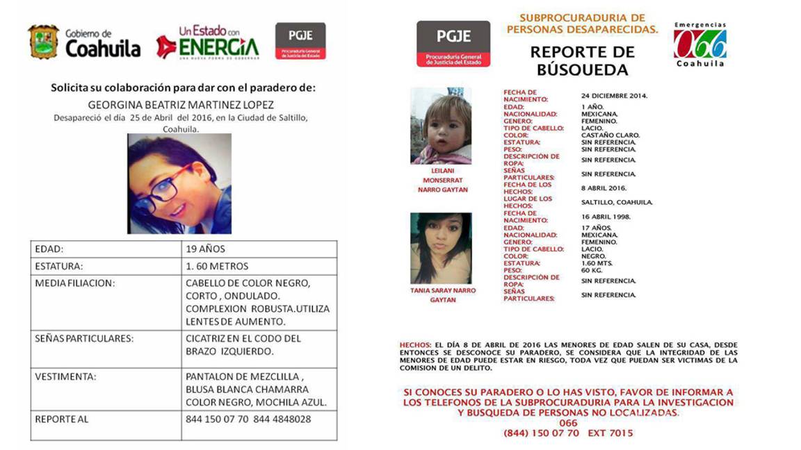 $!Reportan 5 alertas de mujeres desaparecidas, todas son de Saltillo