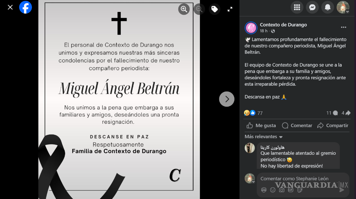 $!Asesinan al periodista Miguel Ángel Beltrán Martínez en Durango; FGE investiga el caso