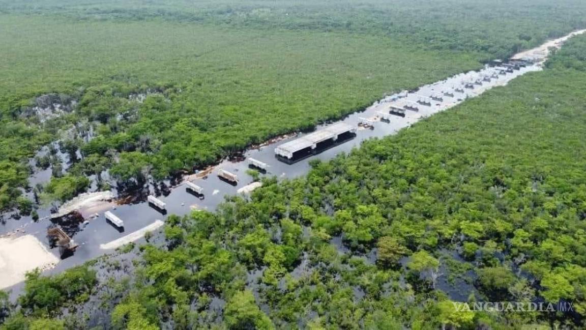 Vías del Tren Maya bajo el agua tras paso de ‘Alberto’ en Quintana Roo