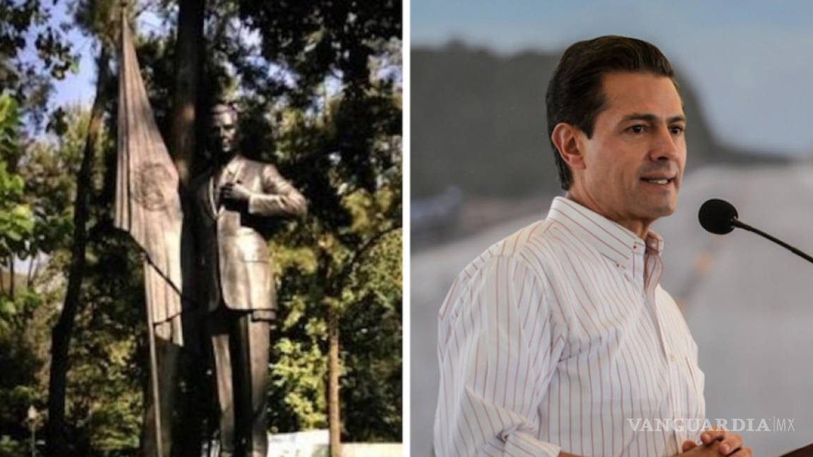 Colocan estatua de Enrique Peña Nieto en la Calzada de los Presidentes, en Los Pinos