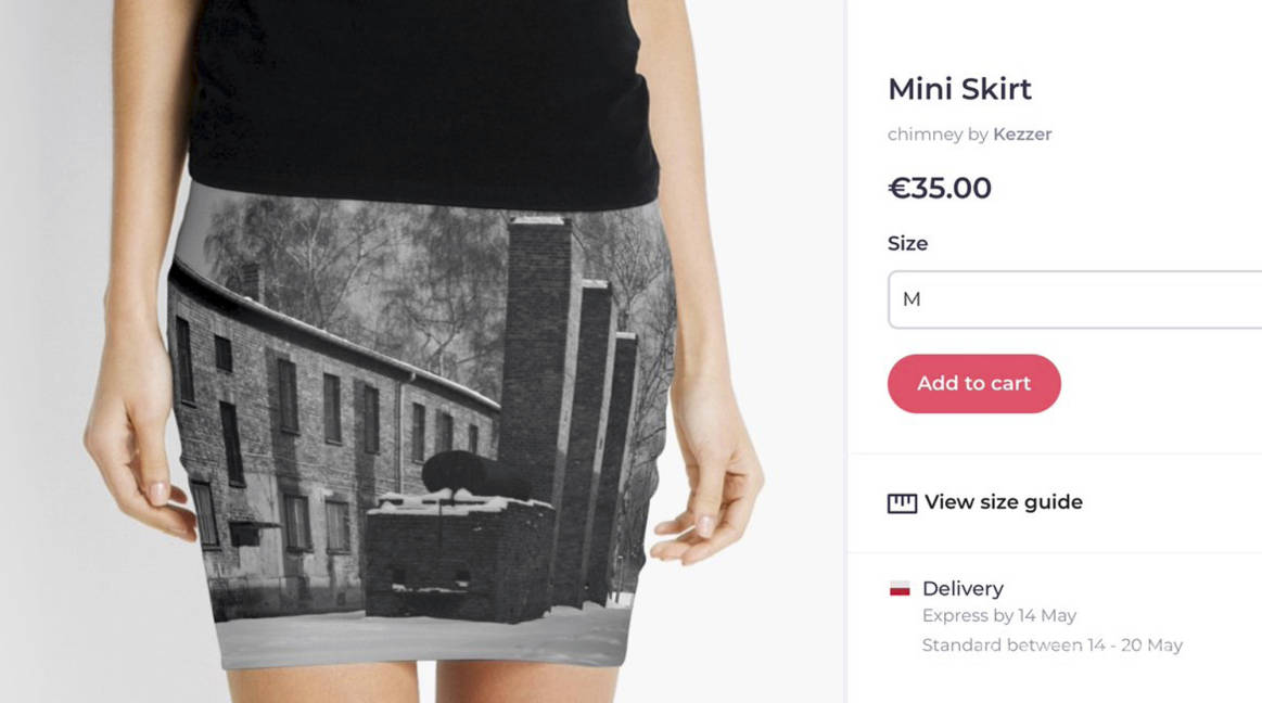 $!Museo Auschwitz critica a un vendedor en línea por el uso en minifaldas con fotos del campo de concentración