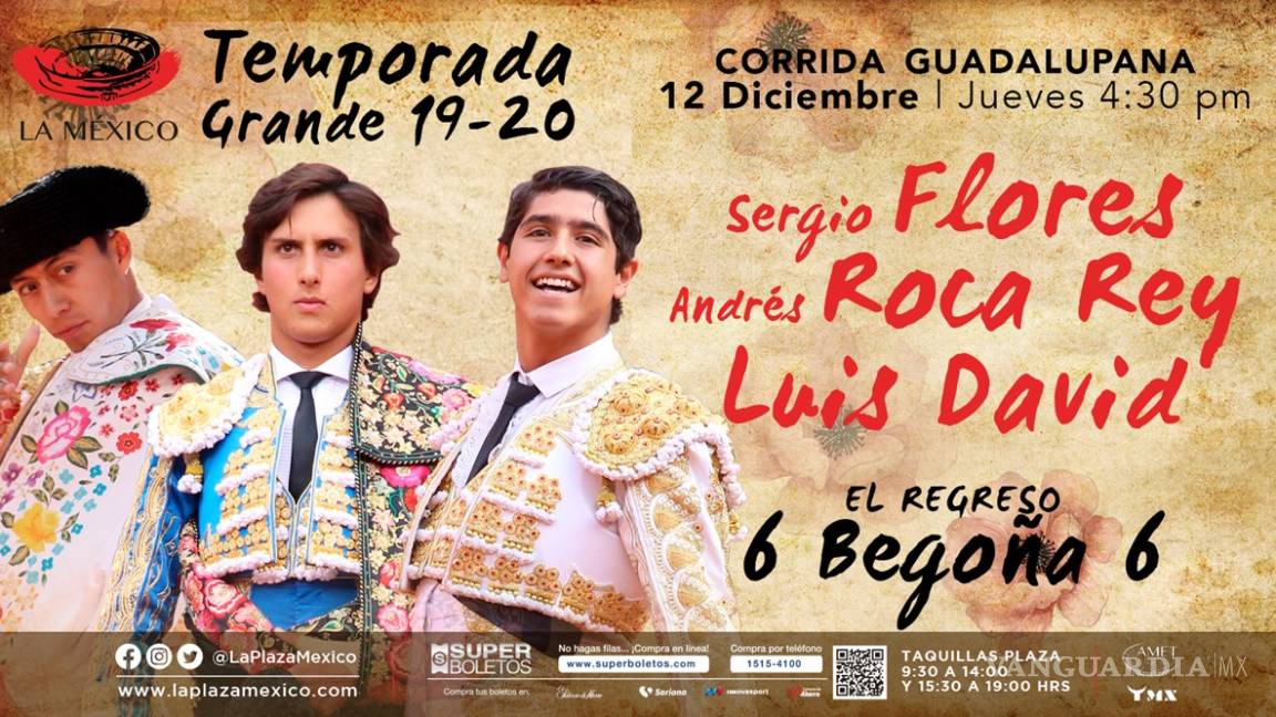 Roca Rey, Luis David y Sergio Flores en el cartel de la la tradicional corrida guadalupana de la Plaza México