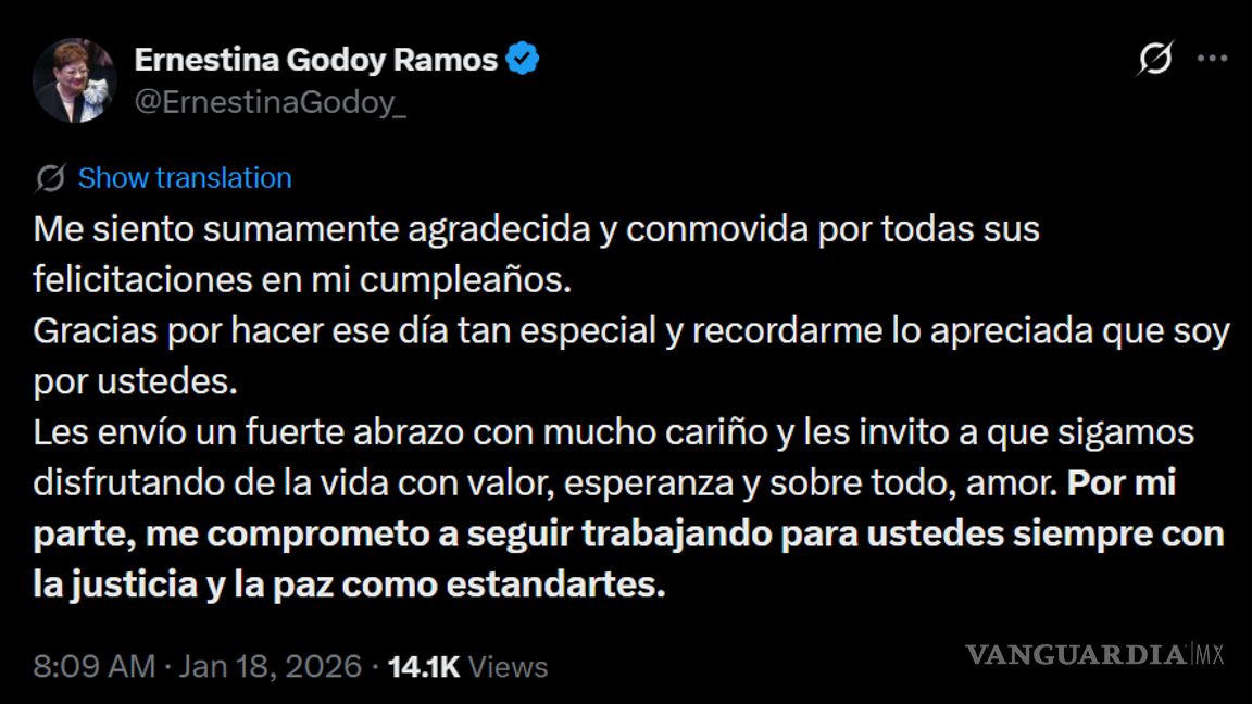 $!Ernestina Godoy, titular de la FGR, agradece en redes felicitaciones por su cumpleaños
