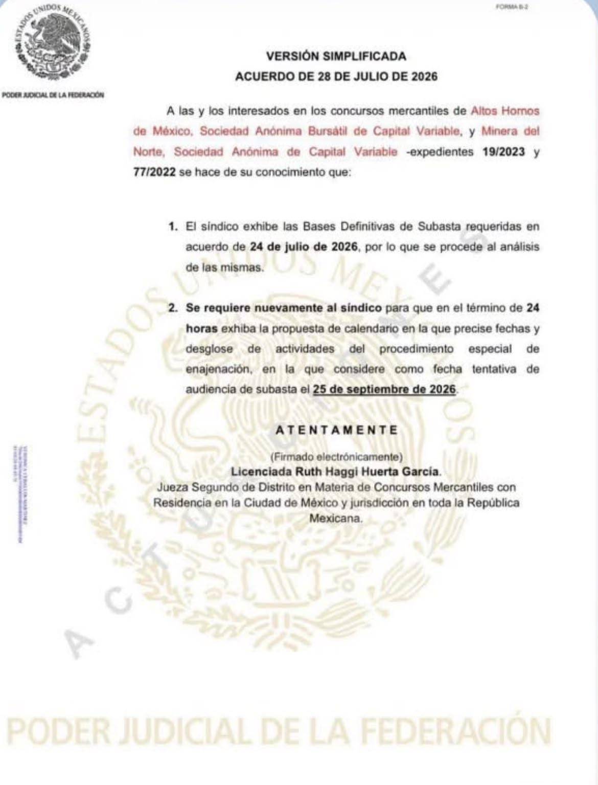 $!Subasta de activos de AHMSA y MINOSA se perfila para el 25 de septiembre