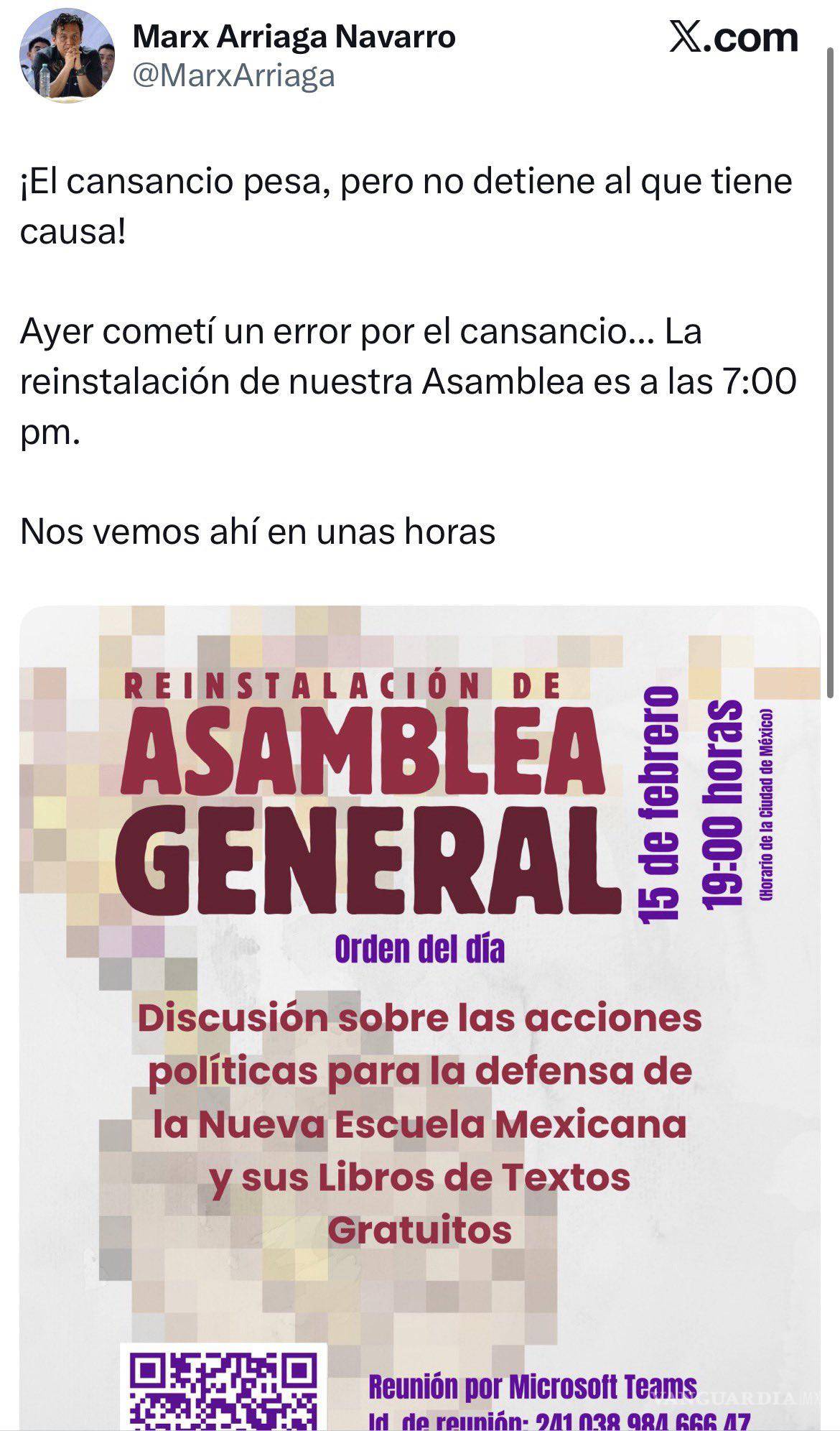 $!SEP: Marx Arriaga Navarro convoca reinstalación de asamblea general tras polémica por despido