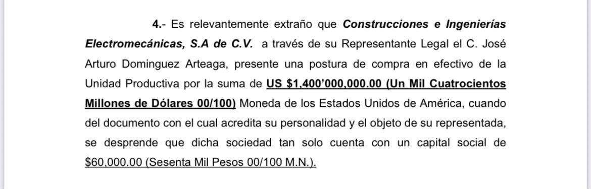 $!La empresa CIESA presentó una postura de mil 400 millones de dólares, pero deberá acreditar la garantía de seriedad exigida para continuar en el proceso.