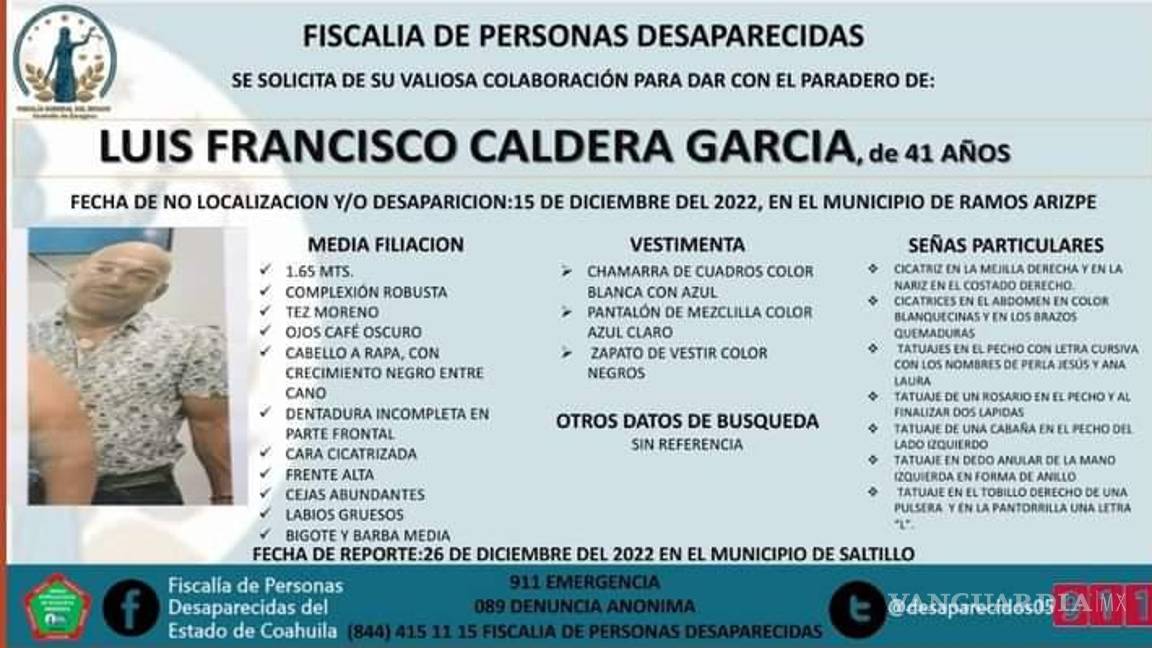 Buscan a hombre desaparecido en Ramos Arizpe; lleva 15 días extraviado