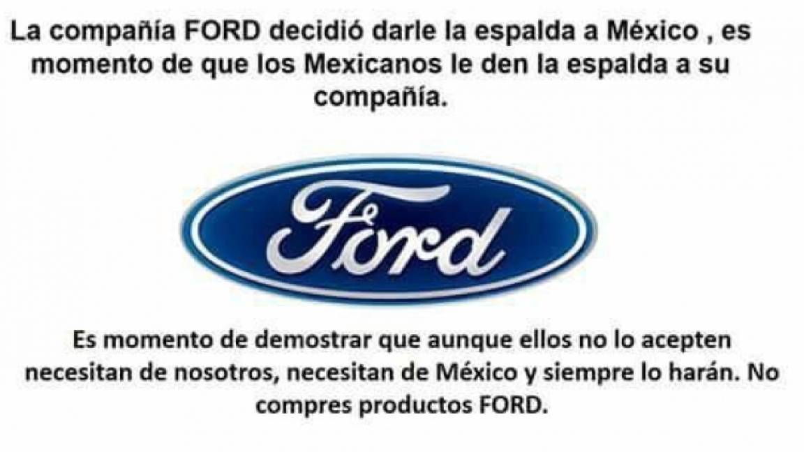Convocan a boicotear a Ford tras cancelar planta en México