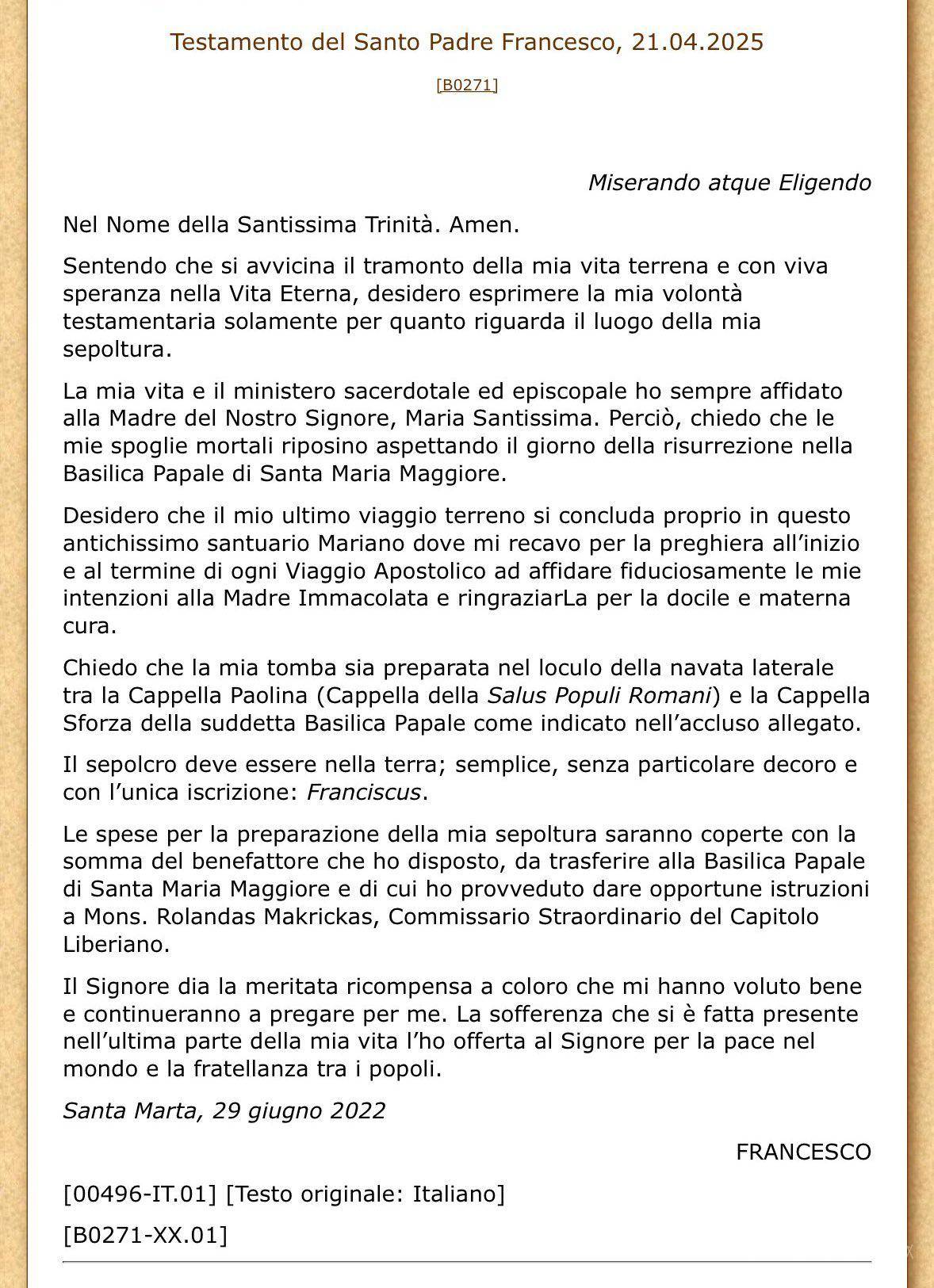 $!Un entierro ‘sencillo, sin decoración particular’: Esto dice el testamento del Papa Francisco