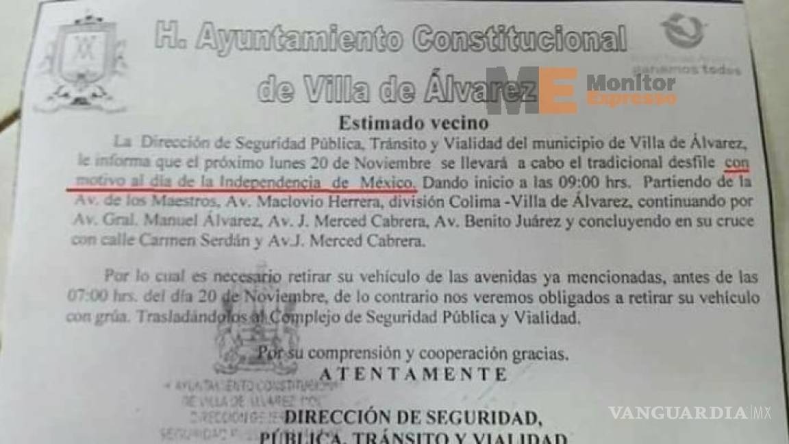 Ayuntamientos de Colima confunden celebración del 20 de noviembre
