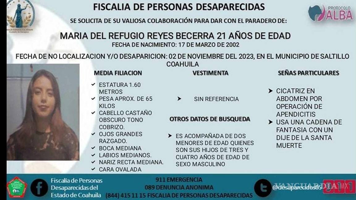 Mujer desaparece con sus dos hijos en Saltillo; su familia la busca