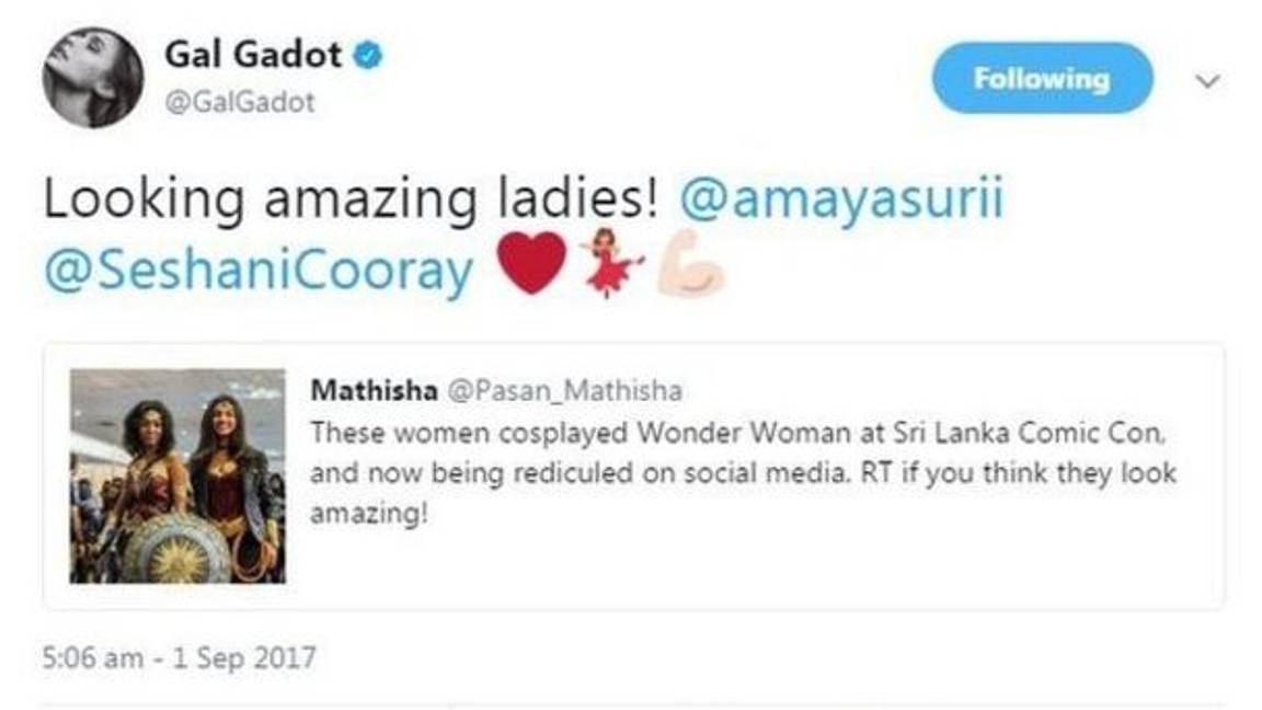 $!Gal Gadot defiende a cosplayers de Sri Lanka víctimas de burlas