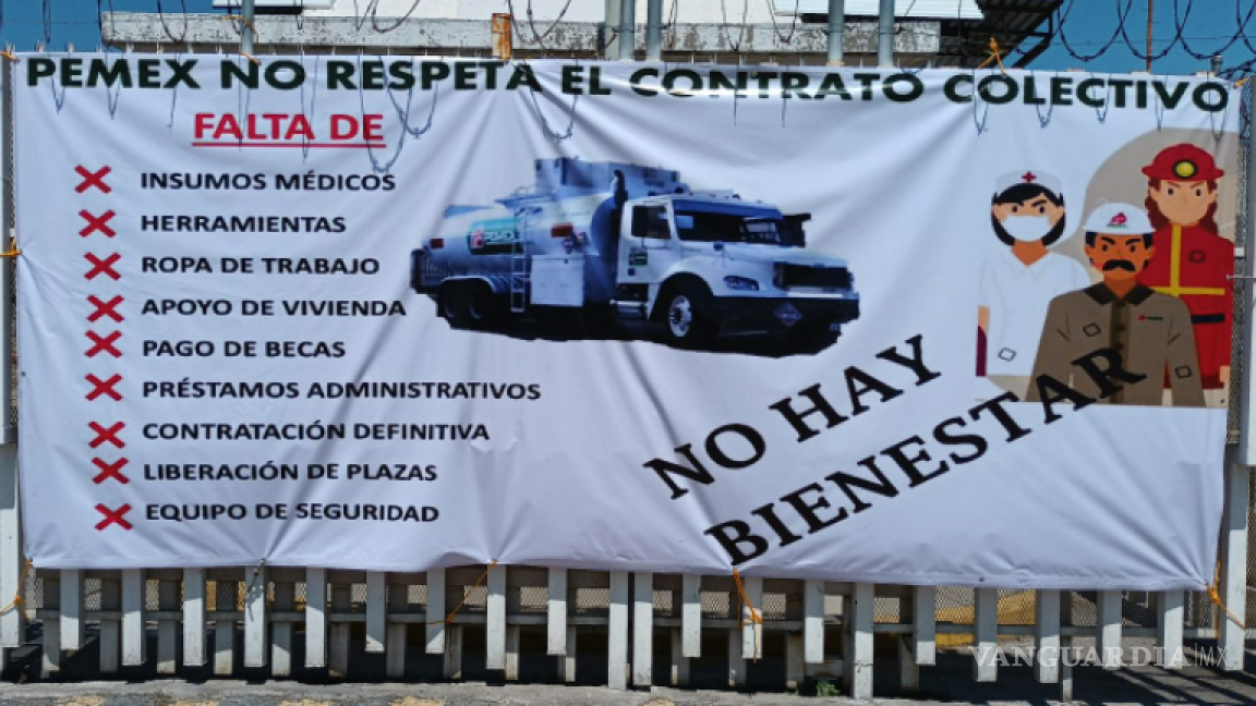 Saltillo: protesta personal de PEMEX por incumplimiento de contrato colectivo