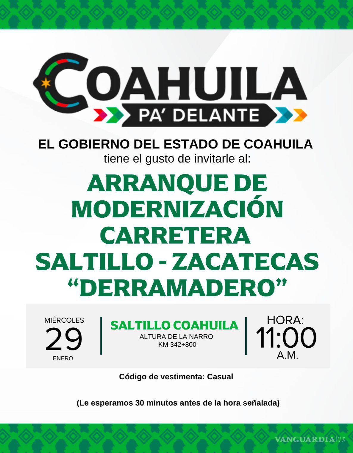 $!El Gobierno de Coahuila invita al arranque de modernización del tramo carretero.