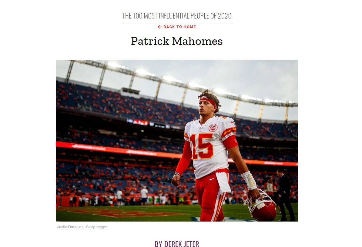 $!Patrick Mahomes entre las 100 personas más influyentes del 2020 de la Revista TIME